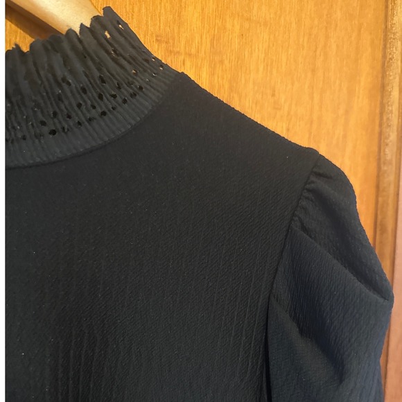 Zara shirt Medium black puff sleeve lace high mock neck whimsigoth Victorian - Picture 6 of 10